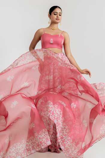 Buy_Pasha India_Pink Satin Square Neck Floral Print Lehenga Set _Online_at_Aza_Fashions