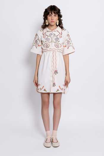 Buy_love, Kiki_Ivory Tencel Collared Tarang Embroidered Shirt Dress 