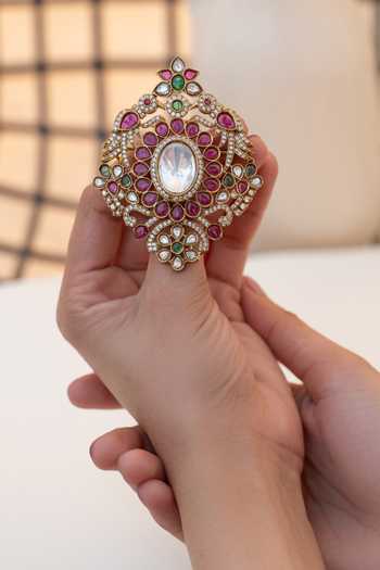 Shop_Do Taara_Multi Color Garnet Polki Brooch _at_Aza_Fashions