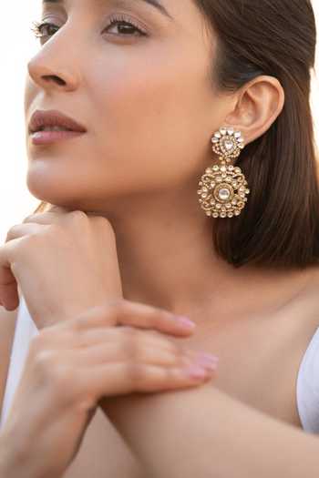 Buy_Do Taara_Gold Plated Floral Polki Earrings _at_Aza_Fashions