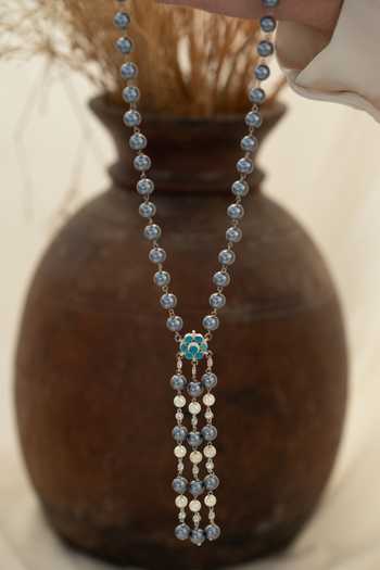 Shop_Do Taara_Grey Pearl Tassel Necklace _at_Aza_Fashions