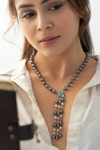Buy_Do Taara_Grey Pearl Tassel Necklace _at_Aza_Fashions