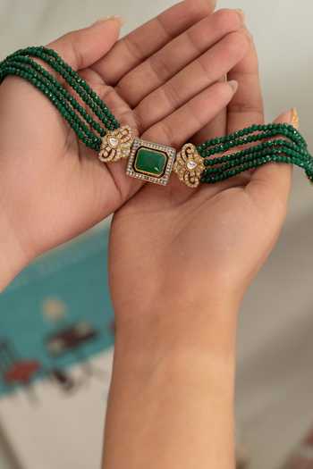 Shop_Do Taara_Green Jade Stone Choker Necklace _at_Aza_Fashions
