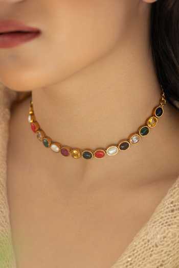 Do Taara_Multi Color Navrattan Sleek Necklace _Online_at_Aza_Fashions