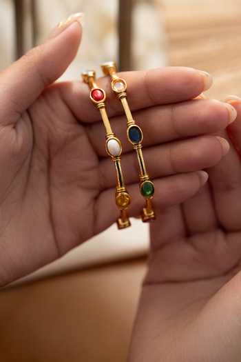 Shop_Do Taara_Multi Color Navrattan Bangles - Set Of 2 _at_Aza_Fashions