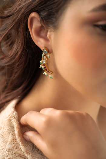 Do Taara_Red Kundan And Stone Studded Earrings _Online_at_Aza_Fashions