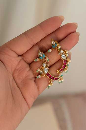Buy_Do Taara_Red Kundan And Stone Studded Earrings _Online_at_Aza_Fashions