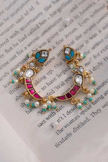 Shop_Do Taara_Red Kundan And Stone Studded Earrings _at_Aza_Fashions