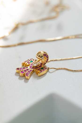 Do Taara_Red Kundan Studded Bird Pendant Necklace _at_Aza_Fashions