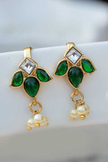 Do Taara_Green Kundan Pair Of Ear Cuffs _Online_at_Aza_Fashions
