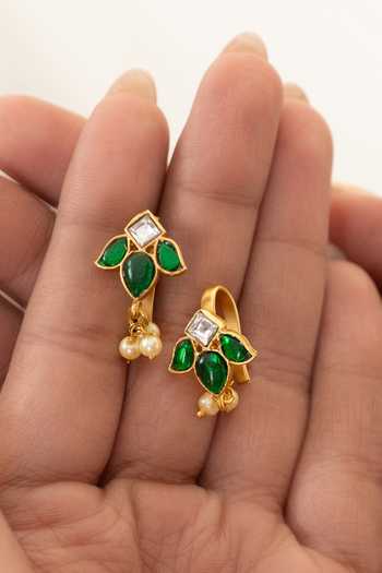 Shop_Do Taara_Green Kundan Pair Of Ear Cuffs _at_Aza_Fashions
