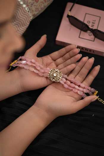 Shop_Do Taara_Pink Polki And Rose Quartz Choker Necklace _at_Aza_Fashions