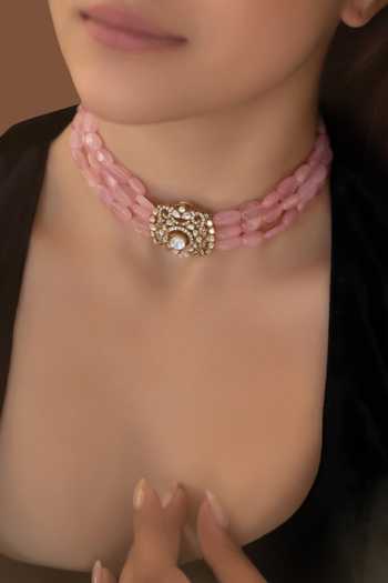 Buy_Do Taara_Pink Polki And Rose Quartz Choker Necklace _at_Aza_Fashions
