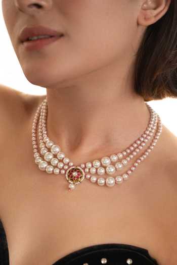 Buy_Do Taara_Red Three Layered Pearl Necklace _Online_at_Aza_Fashions