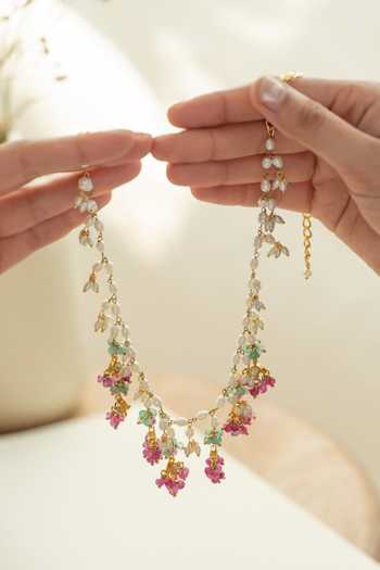 Shop_Do Taara_Pink Pearl And Kundan Work Necklace _at_Aza_Fashions
