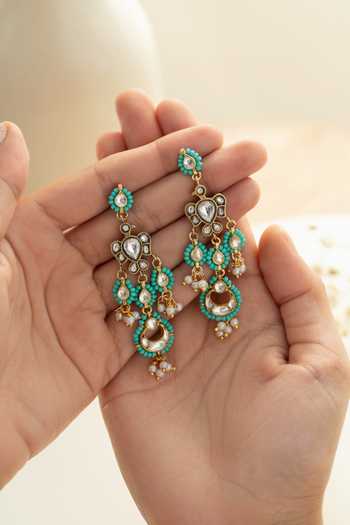 Shop_Do Taara_Turquoise Kundan Dangler Earrings _at_Aza_Fashions