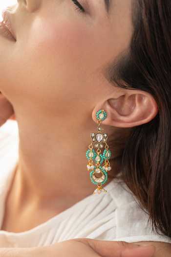 Buy_Do Taara_Turquoise Kundan Dangler Earrings _at_Aza_Fashions