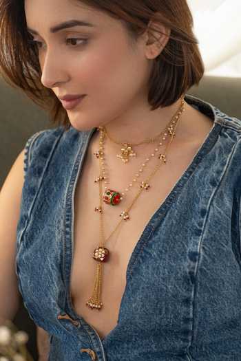 Buy_Do Taara_Red Kundan Layered Trinkets Necklace _at_Aza_Fashions