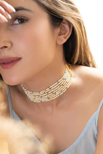 Buy_Do Taara_Off White Pearl Choker Necklace _at_Aza_Fashions
