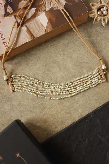 Shop_Do Taara_Off White Pearl Choker Necklace _at_Aza_Fashions