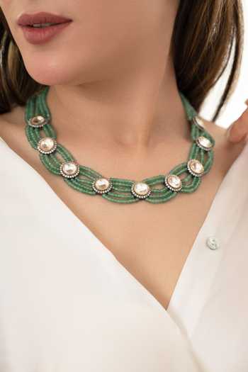 Do Taara_Mint Polki Studded Necklace _Online_at_Aza_Fashions