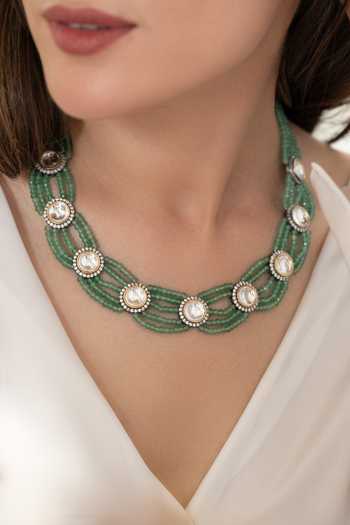 Buy_Do Taara_Mint Polki Studded Necklace _Online_at_Aza_Fashions