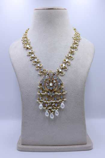 Buy_Moh-Maya By Disha Khatri_White Mother Of Pearl Long Necklace _at_Aza_Fashions