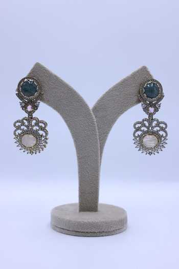 Moh-Maya By Disha Khatri_Green Citrin Stones Zircon Layered Necklace Set _Online_at_Aza_Fashions