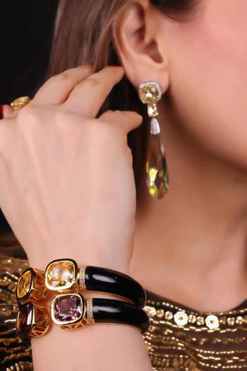 Shop_Moh-Maya By Disha Khatri_Black Amethyst Stones Zircon Bracelet _at_Aza_Fashions