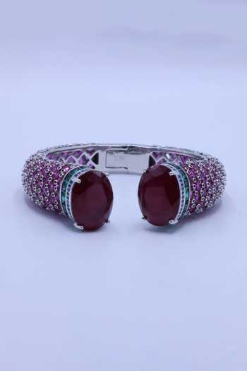 Shop_Moh-Maya By Disha Khatri_Red Garnet Zircon Studded Bracelet _at_Aza_Fashions