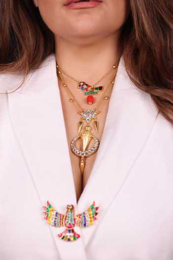 Shop_Moh-Maya By Disha Khatri_Multi Color Stone Studded Pachi Kundan Brooch _at_Aza_Fashions