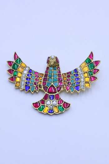 Buy_Moh-Maya By Disha Khatri_Multi Color Stone Studded Pachi Kundan Brooch _at_Aza_Fashions