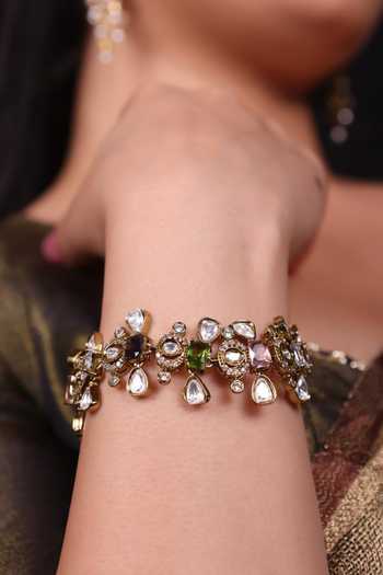 Moh-Maya By Disha Khatri_Multi Color Stone Pachi Kundan Bracelet _Online_at_Aza_Fashions