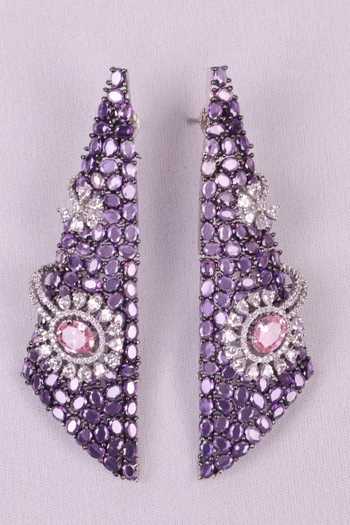 Shop_Moh-Maya By Disha Khatri_Purple Amethyst Zircon Dangler Earrings _at_Aza_Fashions