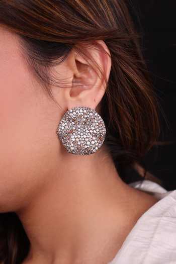 Shop_Moh-Maya By Disha Khatri_Silver Plated Imperial Topaz Zircon Uneven Circle Stud Earrings _at_Aza_Fashions