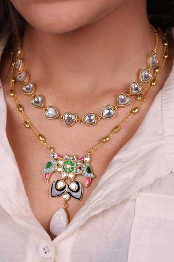 Shop_Moh-Maya By Disha Khatri_White Kundan Polki Choker Necklace _at_Aza_Fashions