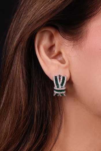 Moh-Maya By Disha Khatri_Silver Plated Emerald Zircon Stud Earrings _Online_at_Aza_Fashions