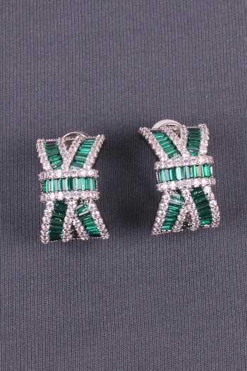 Shop_Moh-Maya By Disha Khatri_Silver Plated Emerald Zircon Stud Earrings _at_Aza_Fashions