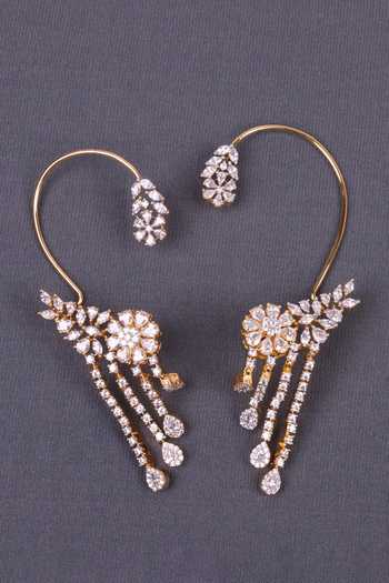 Shop_Moh-Maya By Disha Khatri_White Zircon Earcuff Earrings _at_Aza_Fashions