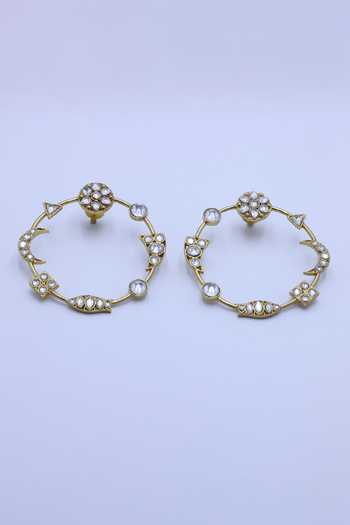 Shop_Moh-Maya By Disha Khatri_Gold Plated Kundan Polki Hoop Earrings _at_Aza_Fashions