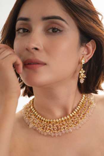 Buy_Do Taara_Pink Kundan And Rose Quartz Necklace Set _at_Aza_Fashions