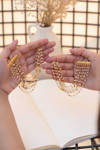 Shop_Do Taara_Gold Plated Pearl Pair Of Kaan Chains _at_Aza_Fashions
