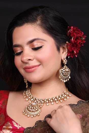 Moh-Maya By Disha Khatri_Gold Plated Kundan Polki Choker Necklace Set _Online_at_Aza_Fashions