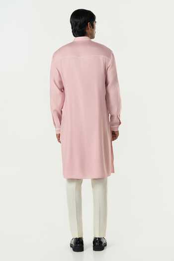 Shop_Line Out Line_Pink Chanderi Meta Grid Kurta _Online_at_Aza_Fashions