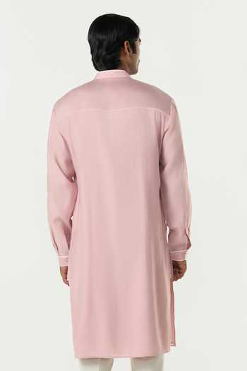 Shop_Line Out Line_Pink Chanderi Meta Grid Kurta _at_Aza_Fashions