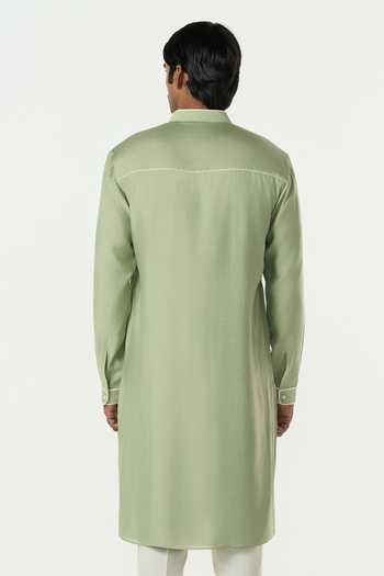 Shop_Line Out Line_Green Chanderi Meta Grid Kurta _at_Aza_Fashions