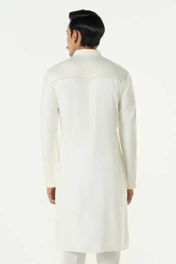 Shop_Line Out Line_Ivory Chanderi Meta Twist Embroidered Kurta _at_Aza_Fashions