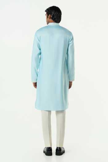 Line Out Line_Blue Chanderi Embroidered Meta Twist Kurta _Online_at_Aza_Fashions