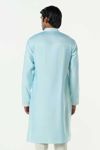 Shop_Line Out Line_Blue Chanderi Embroidered Meta Twist Kurta _at_Aza_Fashions
