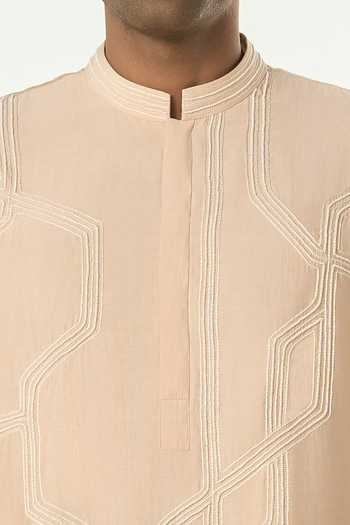 Shop_Line Out Line_Beige Chanderi Meta Twist Kurta _Online_at_Aza_Fashions